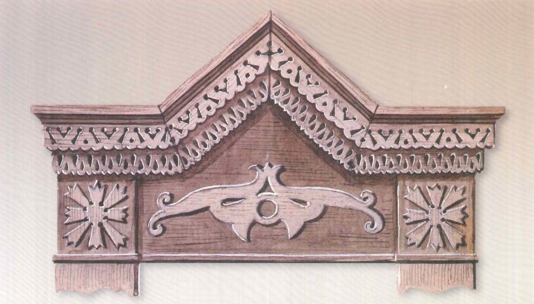 Window carved hood mould pediment. <br/>First half of 20th century