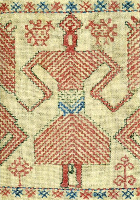 "Solstice" motif on Kargapol towel edge. Detail