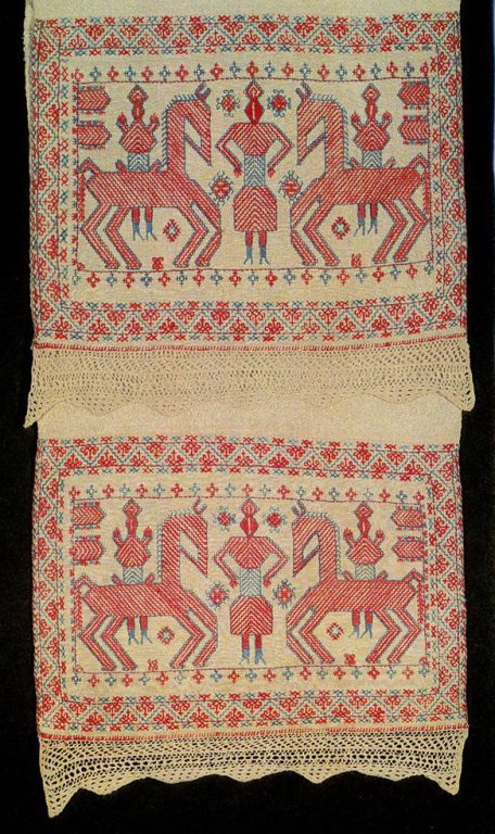 "Solstice" motif on Kargapol towel edge. Second half of   19th century