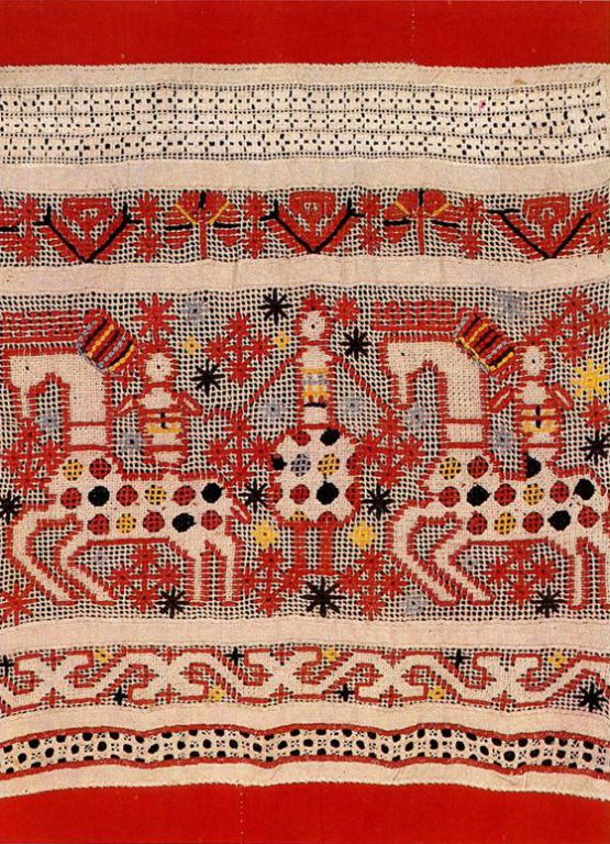 "Solstice" motif on Tula apron . Late 19th or early 20th century