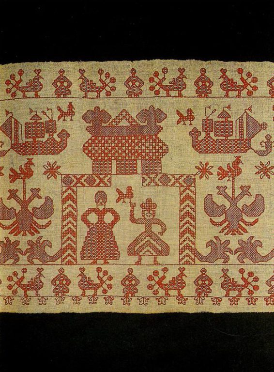 "Sun tower" on on coverlet valance. Second half of   19th century