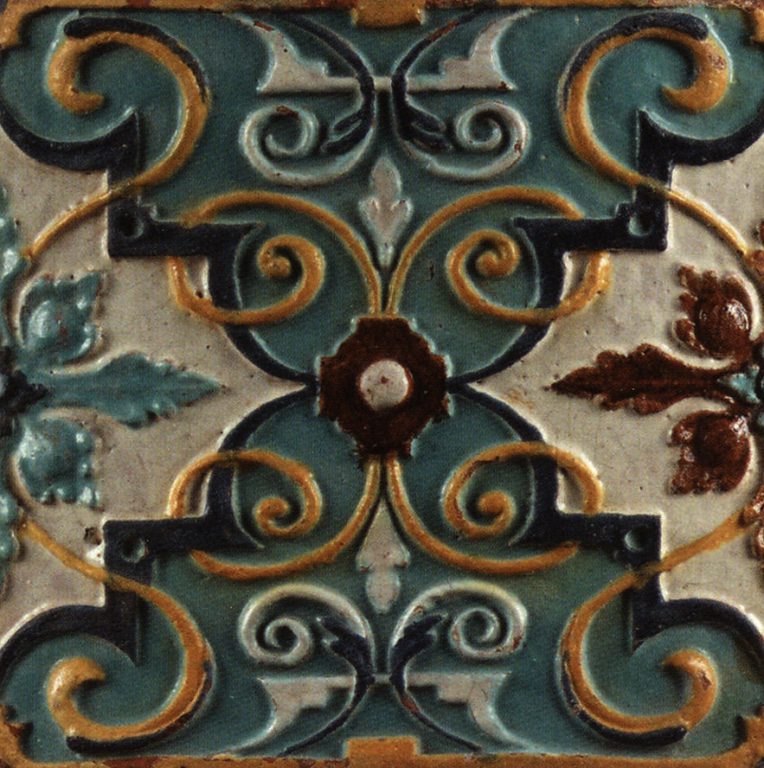 Relief polychrome wall tiles (front). <br/>Late 1680-ies years