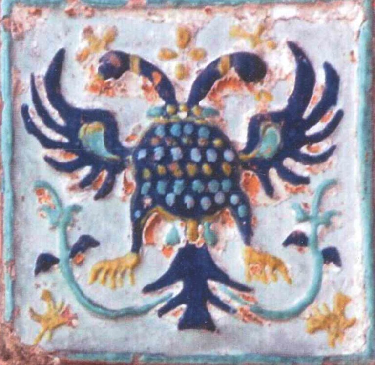 Tile with a double-headed eagle, part of Church of Nikola Mokryi exterior decorations in Yaroslavl . 17th century