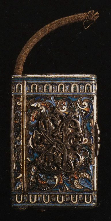 Selection of silver-gilt object with enamel and filigree decoration: A cigarette case. <br/>1880th