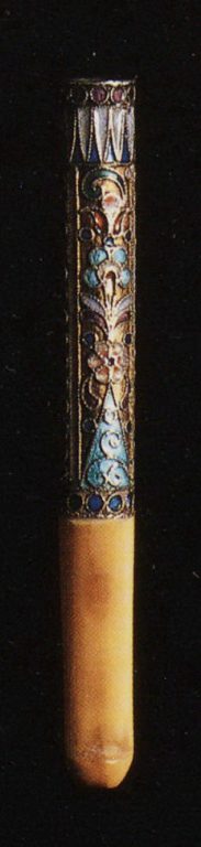 Selection of silver-gilt object with enamel and filigree decoration: A cigarette holder. <br/>1880th