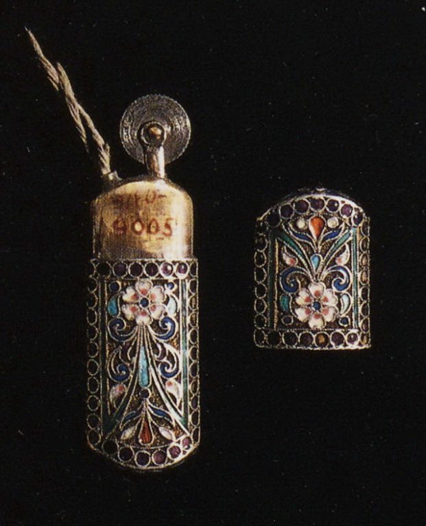 Selection of silver-gilt object with enamel and filigree decoration: A cigar lighter. <br/>1880th