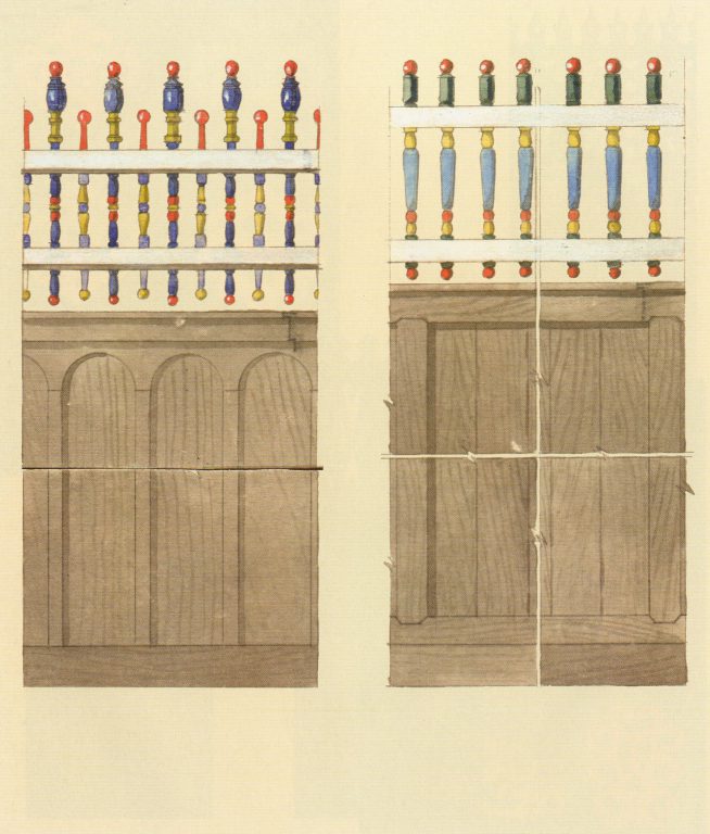 Decoration samples of fences with carved balusters. <br/>Late 19th century - early 20th century