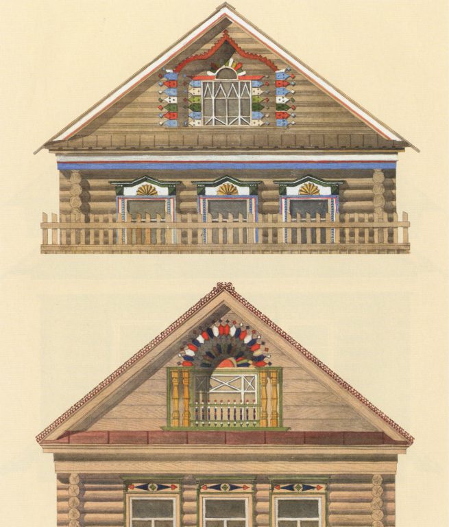 Sample facade designs of the Tatar houses. <br/>Mid-20th century