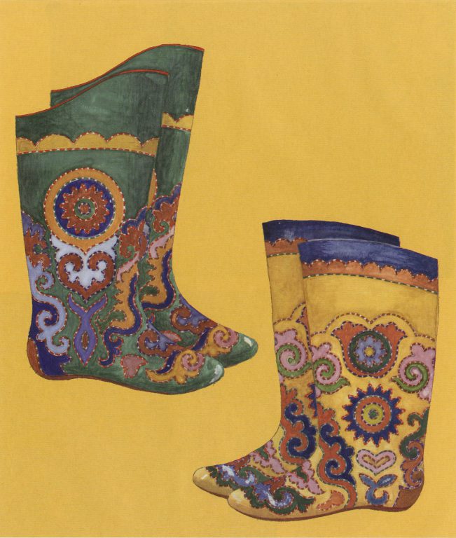 Embroidered ichigi (boots of soft leather). <br/>Second half of 19th century