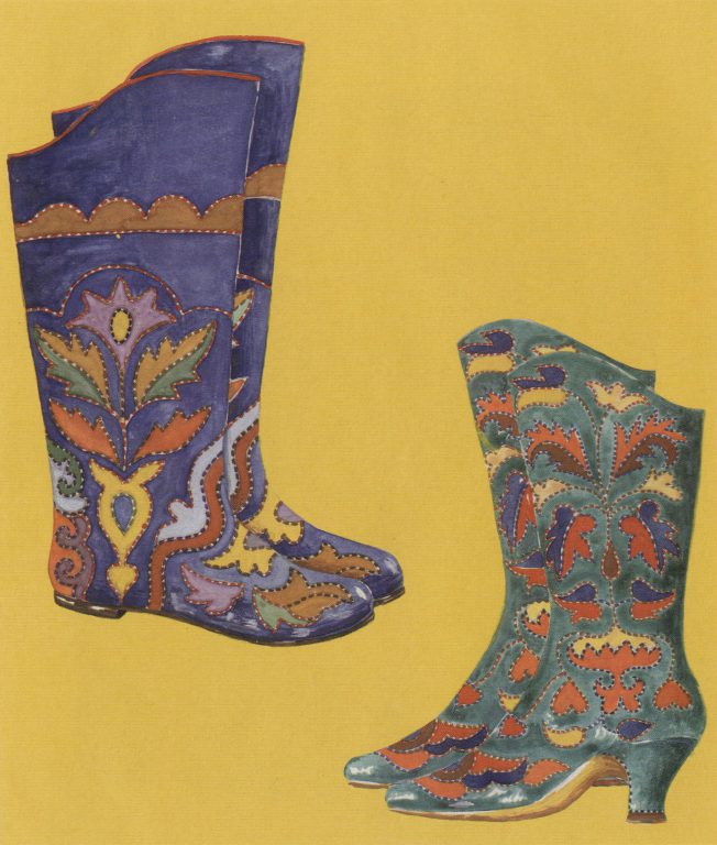 Embroidered ichigi (boots of soft leather). <br/>Late 19th century