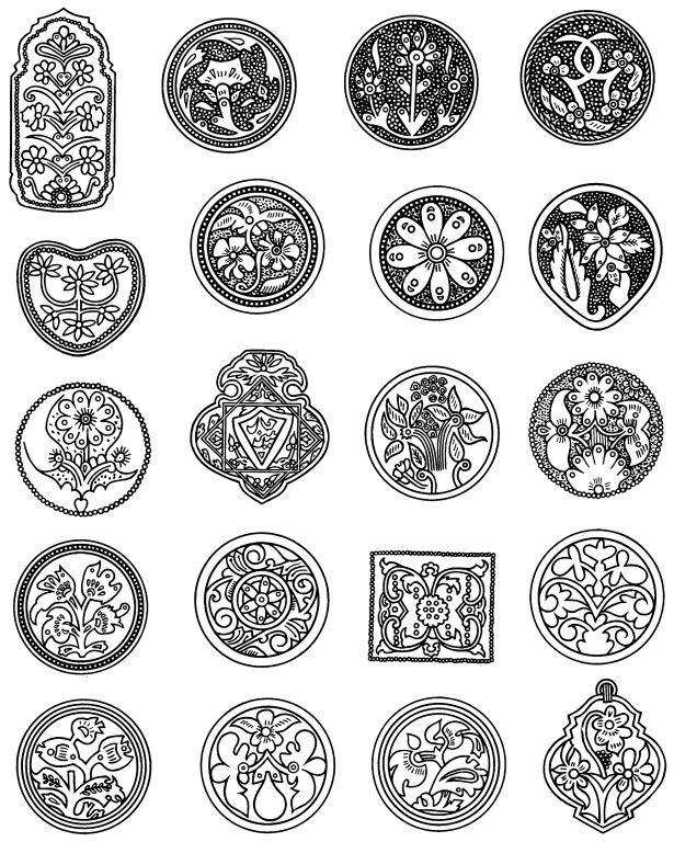 Flower bouquets in jewelry decoration (plaques) . <br/>Second half of 19th century