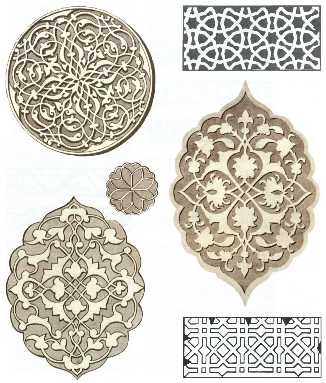 Carved ornaments of architectural details and gravestones