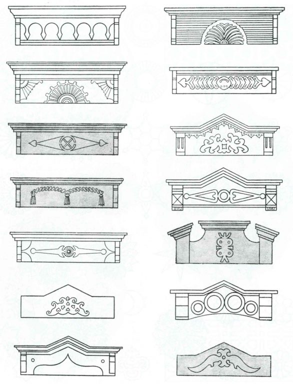 Samples of carved patterns in the decoration of window frames