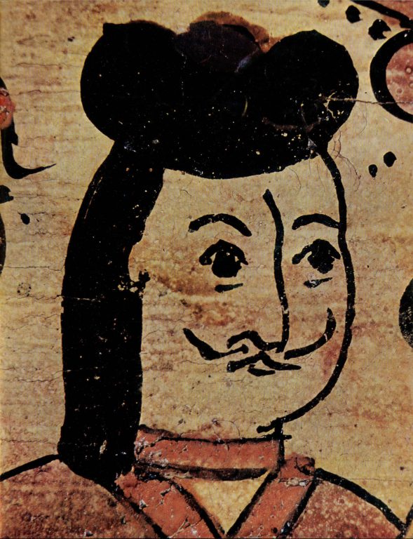 Larets-teremok (small lidded chest) with an image of "Foreigners". Fragment of painting