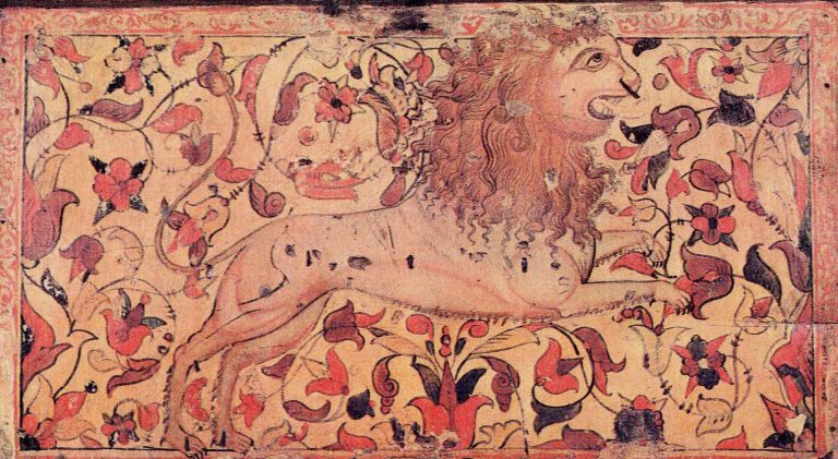 The king of beasts. Chest painting. 18th century