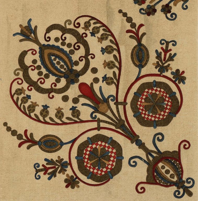 Embroidered towel ornament. 17th century
