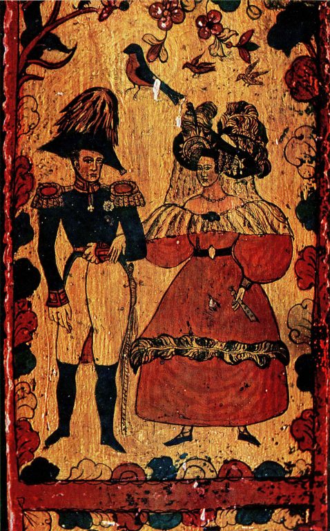 Distaff painting depicting Alexander I and his wife Elizabeth Alexeievna. Fragment. <br/>1st half of the 19th century