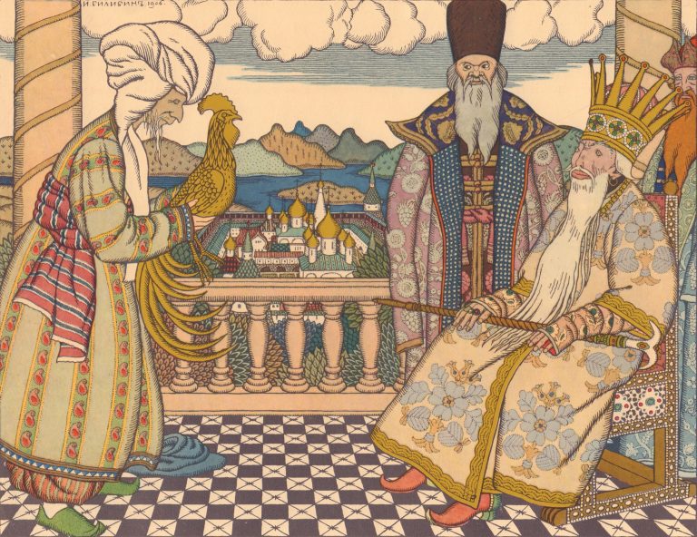 Ivan Bilibin's artwork for Pushkin's Tale of the Golden Cockerel. <br/>1900-1910 years