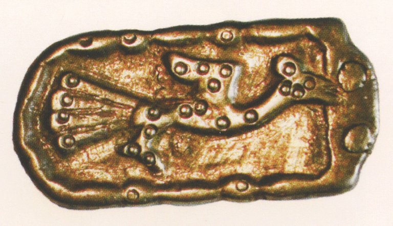 Belt fragment with the image of a bird. <br/>7th - 8th century 