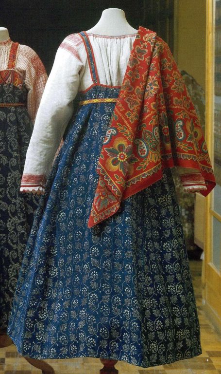 Peasant's sarafan made of printed cloth