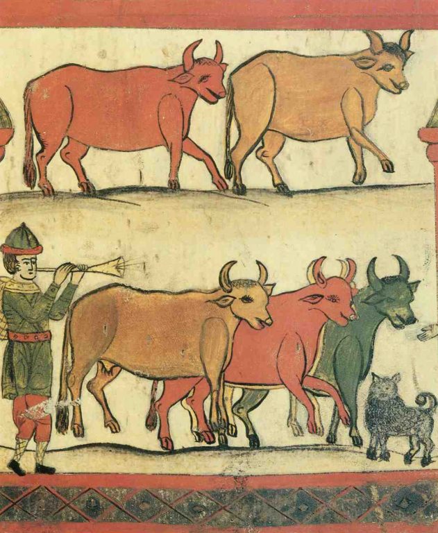 Fragment of distaff painting. "Cattle". Еarly 20th century