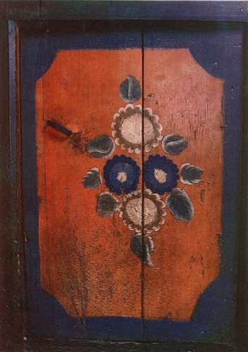 Red and azure flowers. Storeroom door painting. Late 19th century