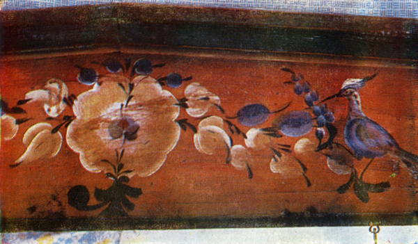 Flower, grapes, bird (hoopoe). Shelf painting