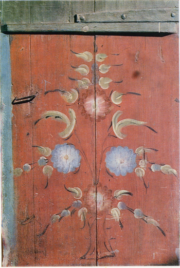 Bush with flowers and berries. Door painting. Late 19th century