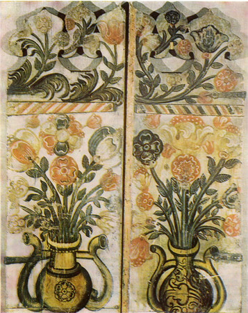 Flowers in vases. Front folds painting. 17th century