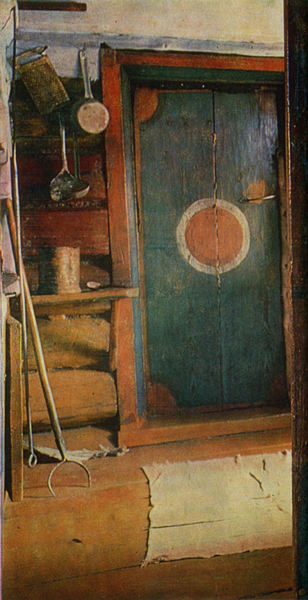 Sun in the form of a circle. Door painting . 1892 year