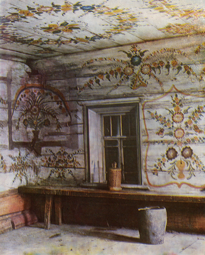 Blooming garden with birds. Room painting . 1897