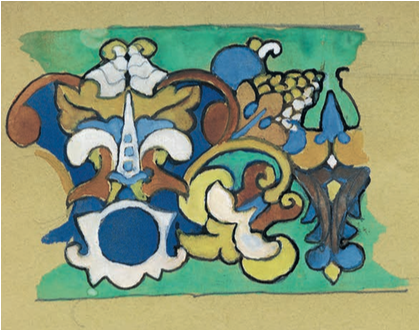 Sketch of a 17th century Russian style majolica frieze. <br/>Mid 1900 years
