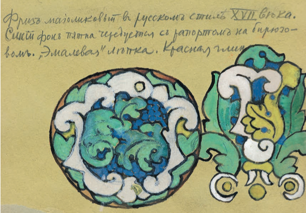 Sketch of a 17th century Russian style plate. <br/>Mid 1900 years