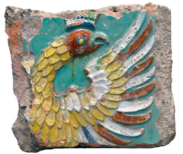 Tile. Part of a panel depicting double-headed eagle from the Sukharev Tower.