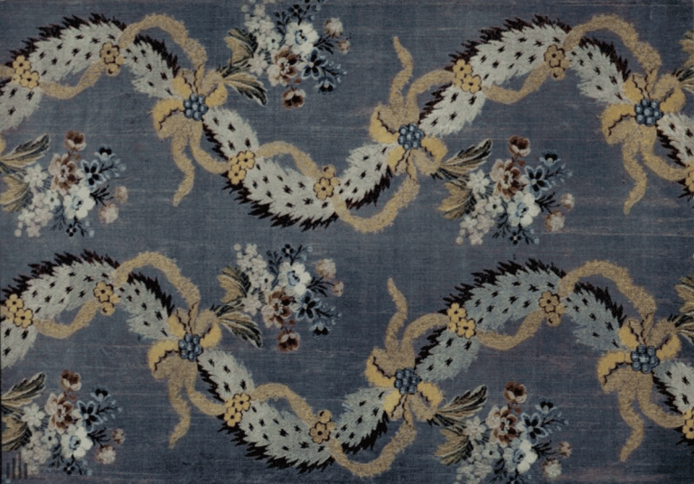 Silk fabric (shanzhan) with colored threads pattern. Mid 18th century