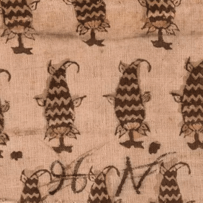 Block-printed fabric sample. Fragment. <br/>17th century