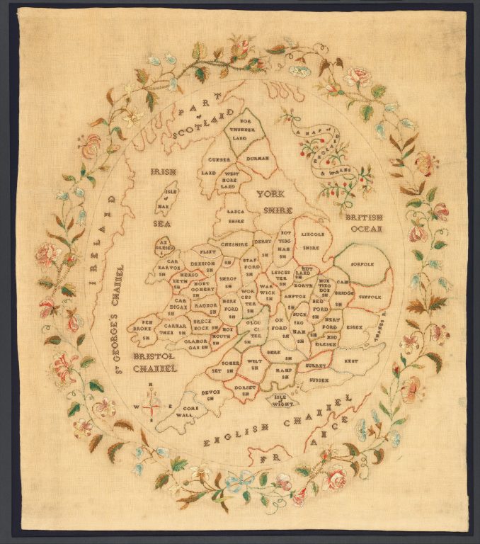 Embroidered map sampler