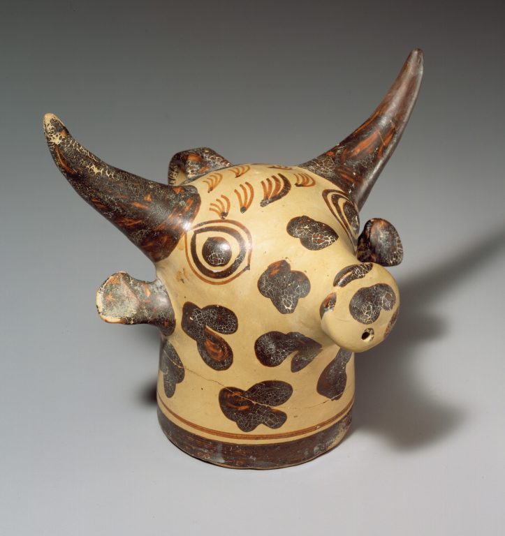 Terracotta vase in the form of a bull's head