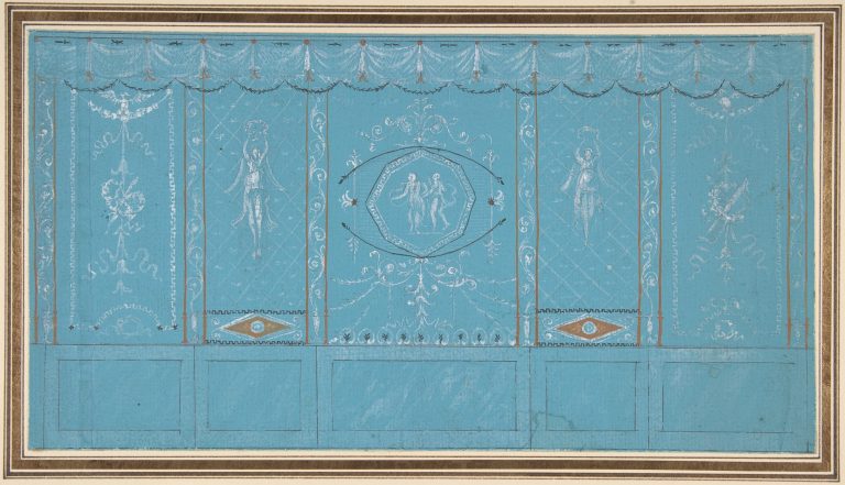 Design for a Decorated Wall with Grottesque over Blue Background