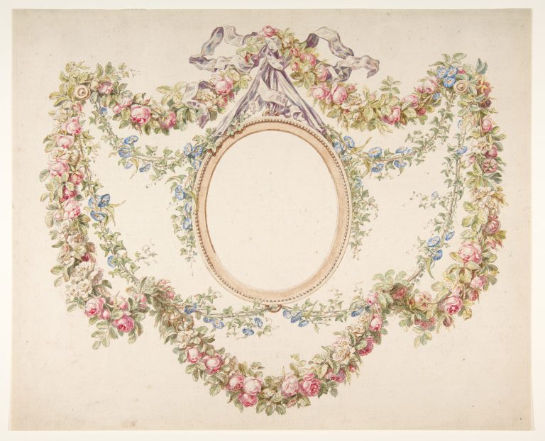 Floral Swags Framing an Empty Oval