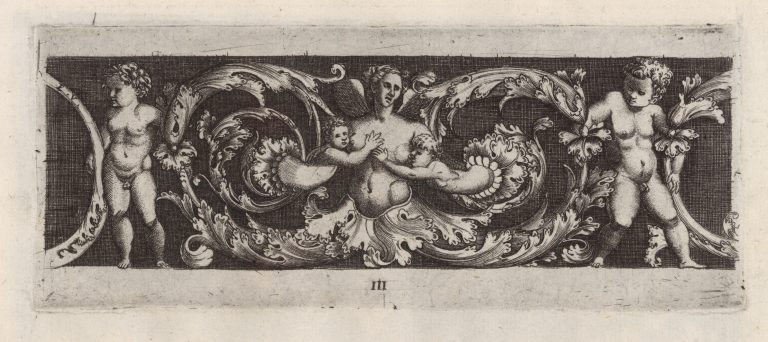 Frieze with Rinceaux, a Siren and Four Children