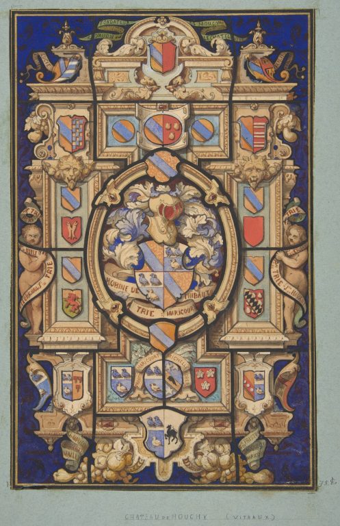 Design for a stained-glass window with heraldic designs for the ChГўteau Mouchy (Oise)