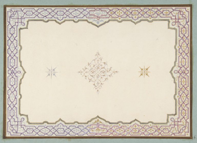 Design for the decoration of a ceiling with a border of strapwork and a central filagree medallion