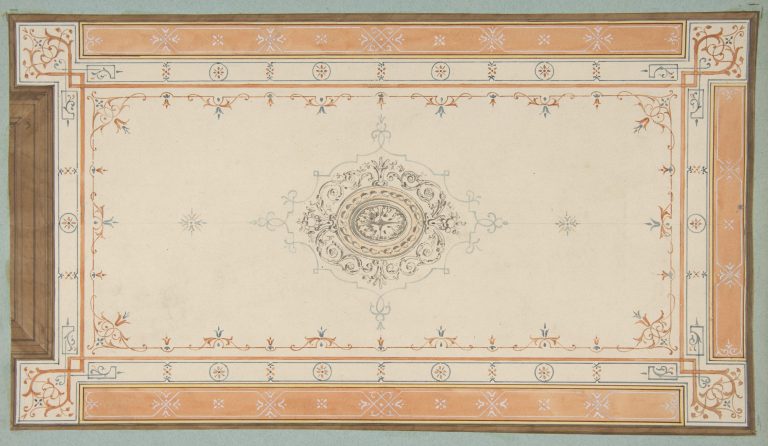 Design for the decoration of a ceiling with filagree borders and a central medallion