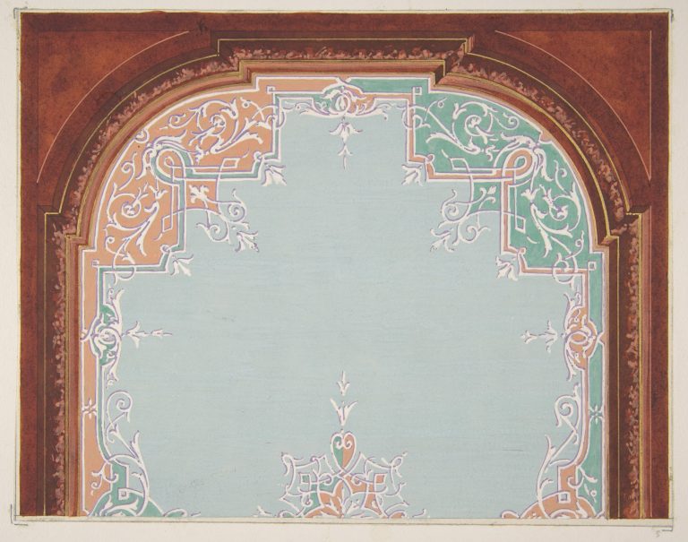 Designs for a painted ceiling with filagree borders