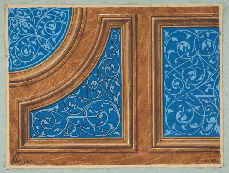 Partial design for wood panneling inlaid with painted panels