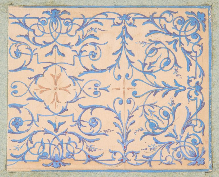 Partial design for a decorative panel painted in rinceaux