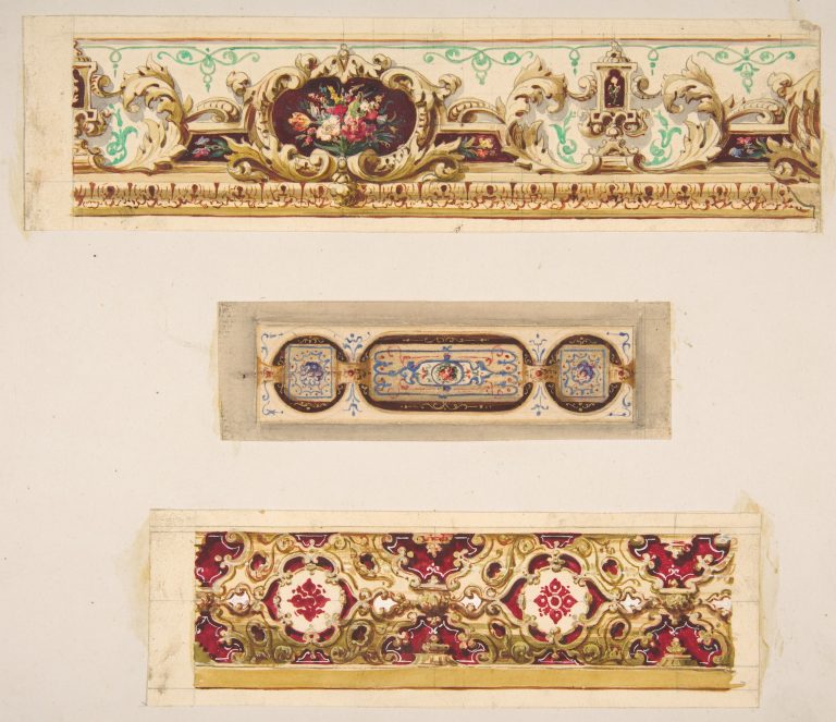 Three designs for painted borders to decorate a room