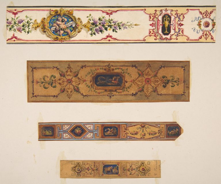 Four designs for painted borders to decorate a room