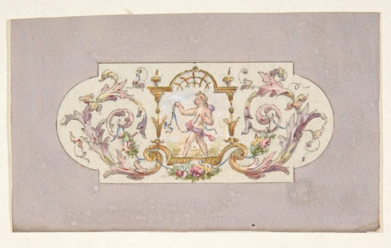 Design for a ceiling with a putto set in a border